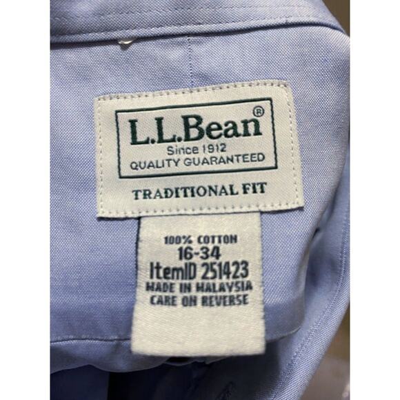 L.L. Bean Light Blue Traditional Fit Button-Down Men's Dress Shirt Size 16 - Picture 4 of 4